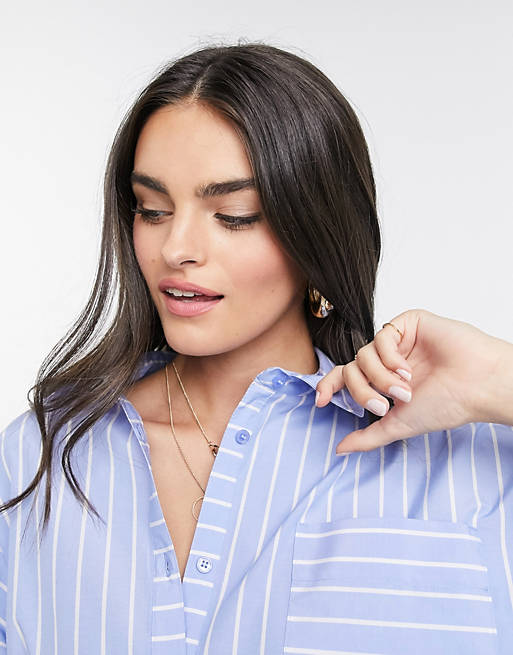  Shirts & Blouses/long sleeve oversized dad shirt in cotton in light blue stripe 
