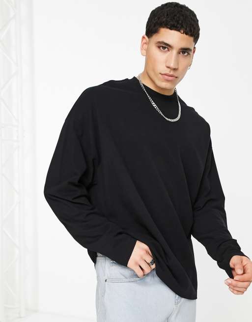 ASOS DESIGN long sleeve oversized pique t-shirt in black | ASOS