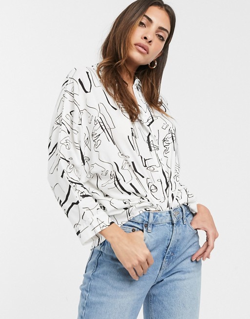 ASOS DESIGN long sleeve oversized shirt in abstract sketchy print