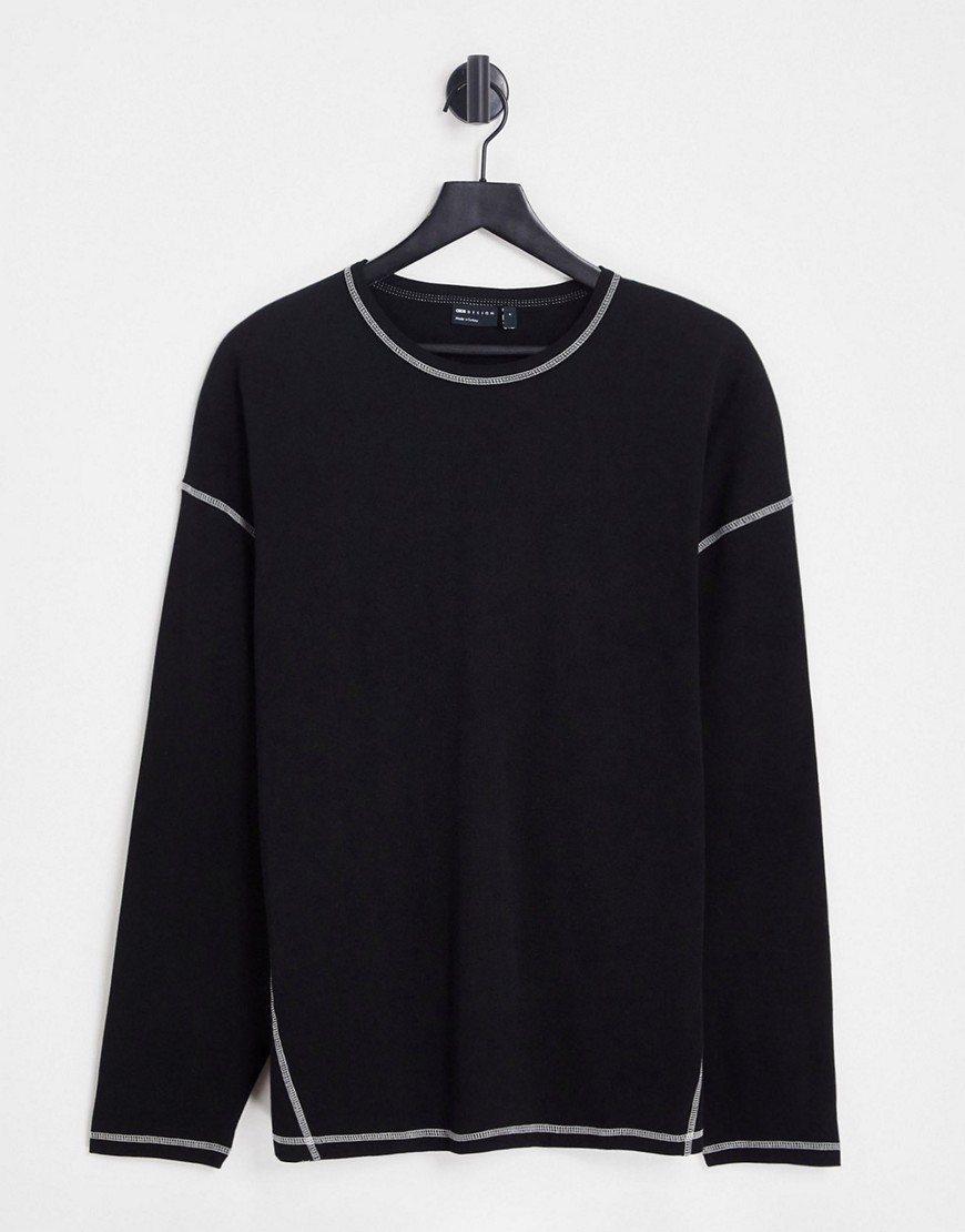 ASOS DESIGN long sleeve oversized t-shirt in black with white stitching