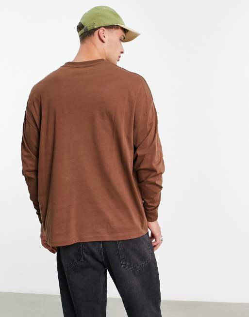 ASOS DESIGN long sleeve oversized t-shirt in brown | ASOS