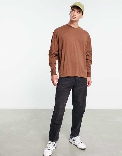 ASOS DESIGN long sleeve oversized t-shirt in brown | ASOS