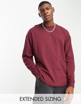 ASOS DESIGN long sleeve oversized t-shirt in burgundy | ASOS