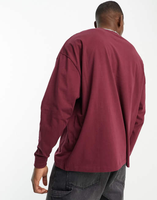 ASOS DESIGN long sleeve oversized t-shirt in burgundy