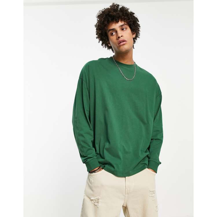 ASOS DESIGN long sleeve oversized t-shirt in dark green