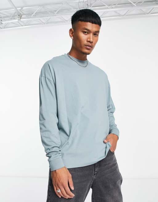 ASOS DESIGN long sleeve oversized t-shirt in grey blue | ASOS