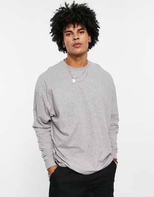 ASOS DESIGN v neck long sleeve t-shirt in gray marl