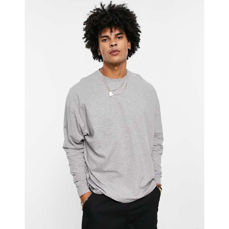 ASOS DESIGN long sleeve oversized t-shirt in grey marl | ASOS