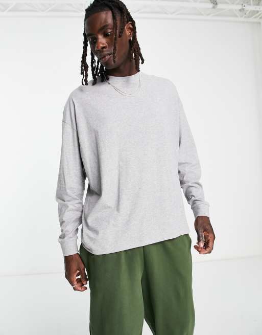 Basic Grey Marl Long Sleeve Fitted T Shirt