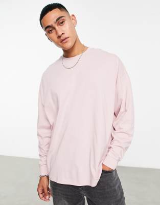 ASOS DESIGN long sleeve oversized t-shirt in washed pink | ASOS