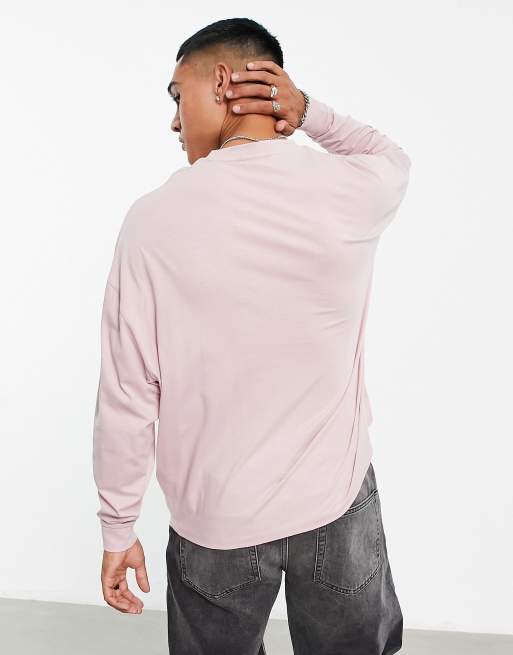 ASOS DESIGN long sleeve oversized t-shirt in washed pink