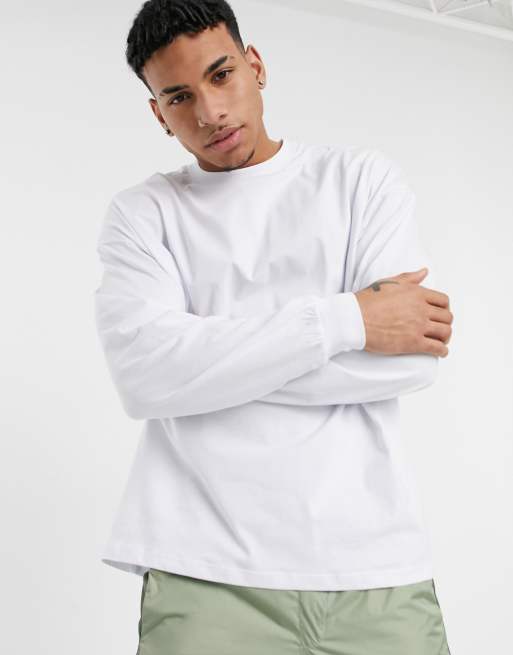 ASOS DESIGN long sleeve fitted shirt in white