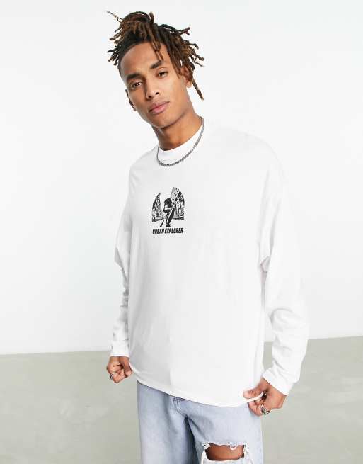 ASOS DESIGN long sleeve oversized t-shirt in white with skate print | ASOS