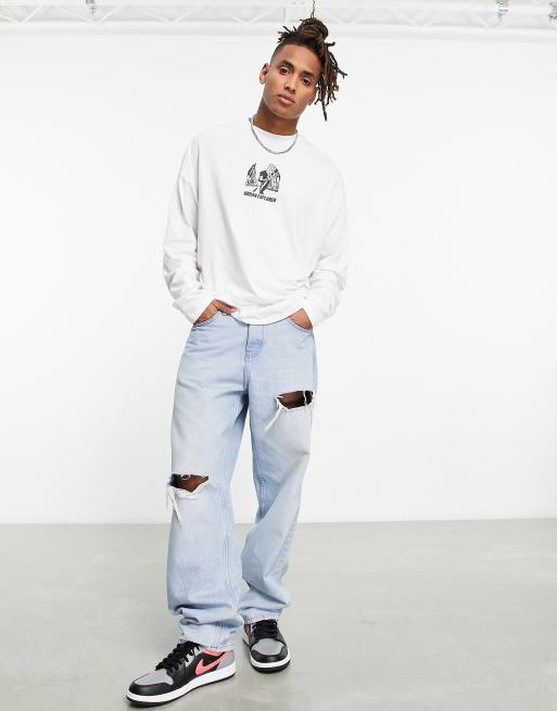 ASOS DESIGN long sleeve oversized t-shirt in white with skate