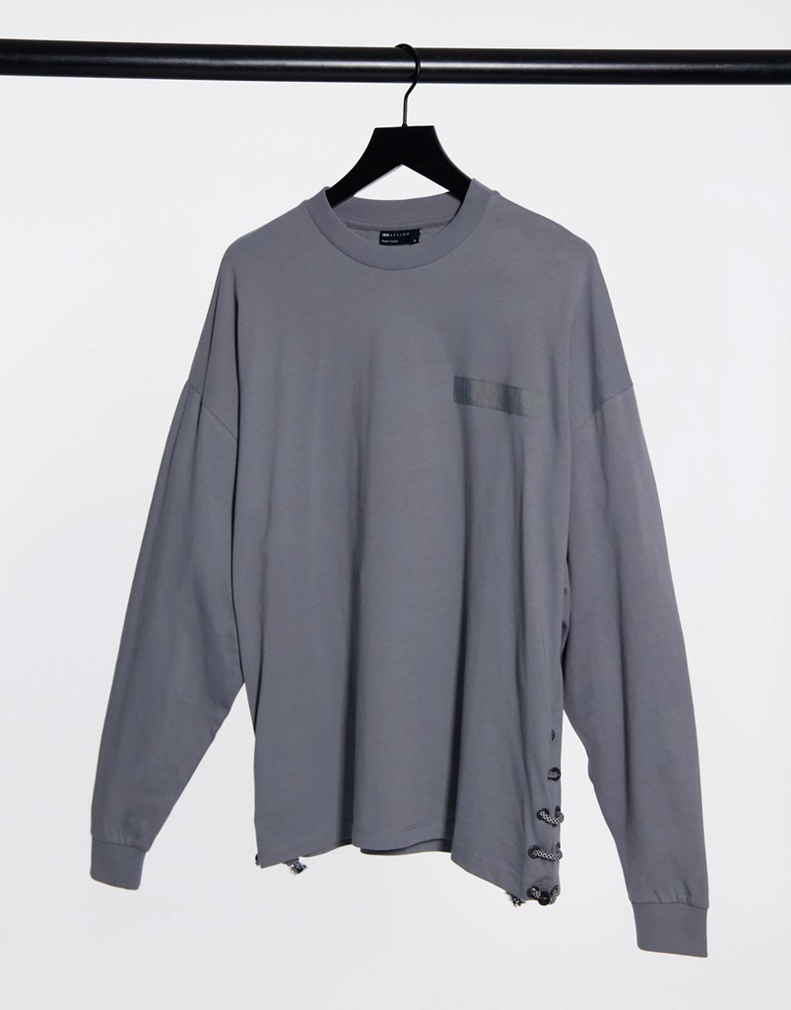 ASOS DESIGN long sleeve oversized t-shirt with bungee cord side seam in gray-Grey