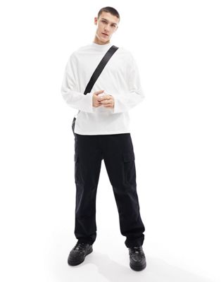 ASOS DESIGN long sleeve oversized t-shirt with mock neck in white - ASOS Price Checker
