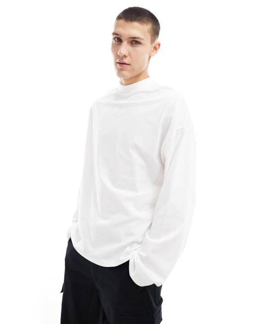 ASOS DESIGN long sleeve oversized t-shirt with mock neck in white