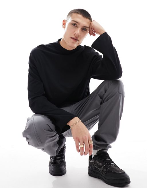ASOS DESIGN long sleeve oversized t-shirt with turtle neck in black | ASOS