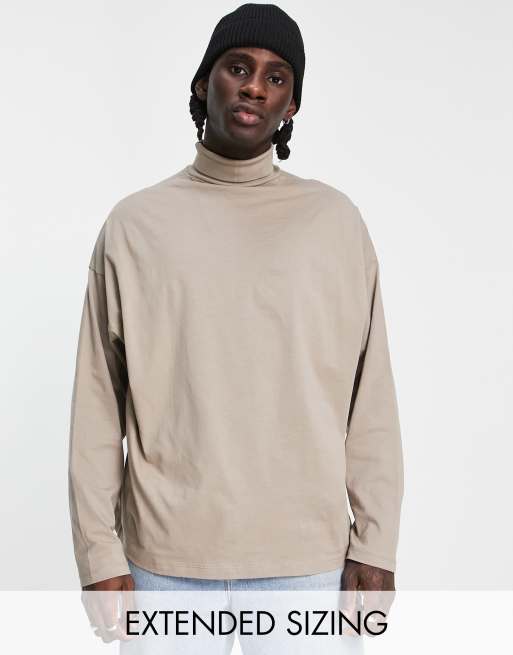ASOS DESIGN long sleeve oversized t shirt with turtle neck in brown