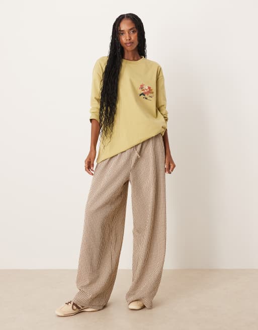 ASOS DESIGN long sleeve oversized tee with blurred floral graphic and puff print detail in sage, 3 of 4