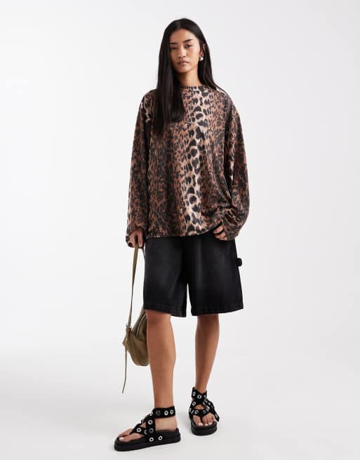ASOS DESIGN long sleeve oversized top in leopard print, 4 of 4