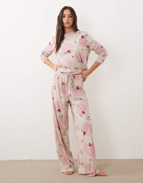 ASOS DESIGN long sleeve pajama set in pumpkin print - view 1