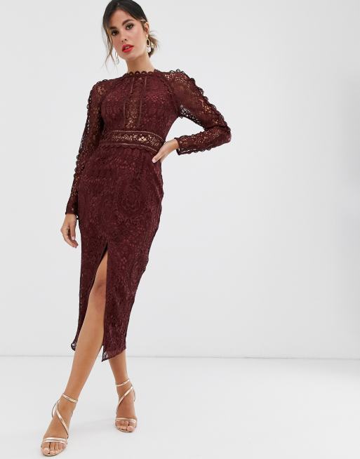 Lace long sleeve midi pencil clearance dress