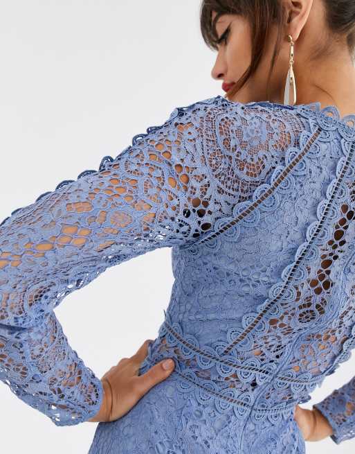 ASOS DESIGN long sleeve pencil dress in lace with geo lace trims | ASOS