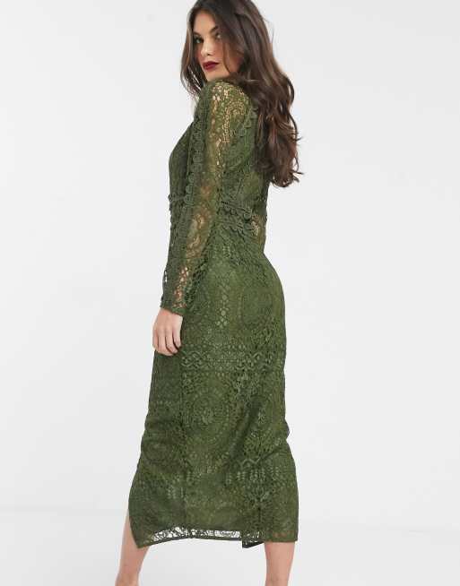 ASOS DESIGN long sleeve pencil dress in lace with geo lace trims | ASOS