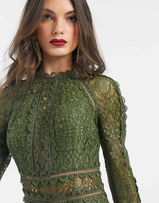 ASOS DESIGN long sleeve pencil dress in lace with geo lace trims | ASOS