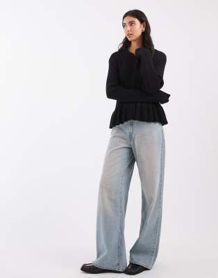 Asos Design Long Sleeve Peplum Cardigan In Black