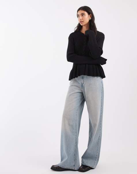 ASOS DESIGN long sleeve peplum cardigan in black - view 1
