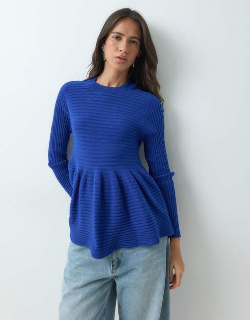 ASOS DESIGN long sleeve peplum jumper in cobalt blue, 3 of 5