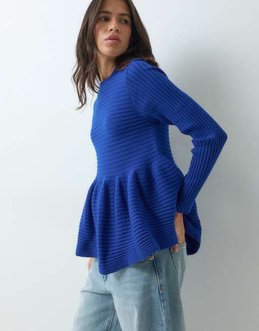 ASOS DESIGN long sleeve peplum jumper in grey, 5 of 5