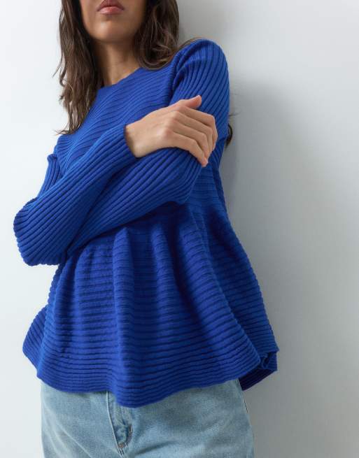 ASOS DESIGN long sleeve peplum sweater in gray, 2 of 5