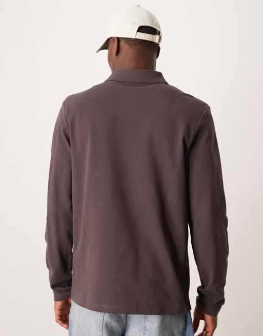 ASOS DESIGN long sleeve pique polo in brown