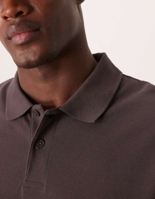 ASOS DESIGN long sleeve pique polo in brown