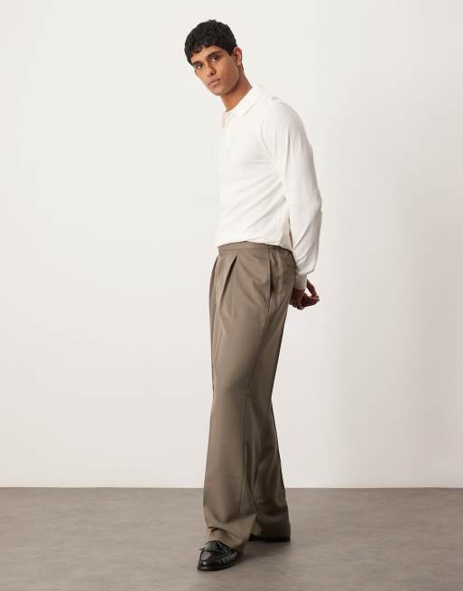 ASOS DESIGN long sleeve pique polo in cream