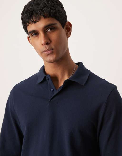 ASOS DESIGN long sleeve pique polo in navy