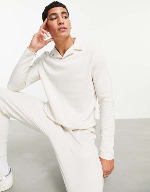 ASOS DESIGN long sleeve revere in beige - part a set |