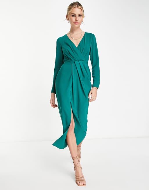 Long sleeve plunge outlet wrap dress