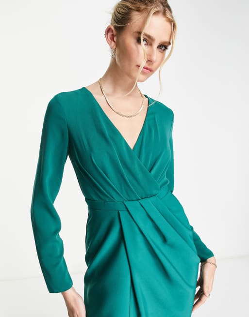 Long sleeve plunge midi on sale dress