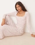 [ASOS DESIGN] ASOS DESIGN long sleeve pointelle top in ditsy floral (part of a set)-Multi M Ditsy floral