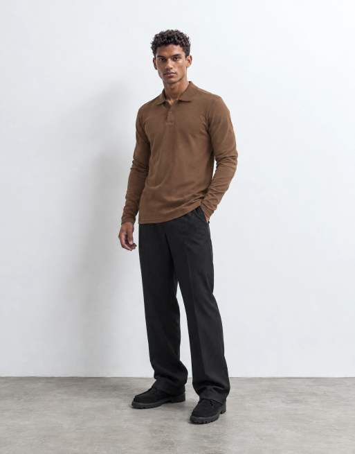 ASOS DESIGN long sleeve polo in brown pique, 10 of 10