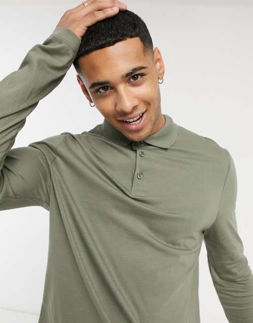 Long sleeve shop polo shirts asos