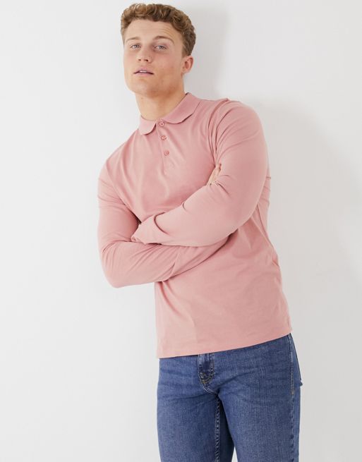  ASOS DESIGN long sleeve polo in pink - PINK