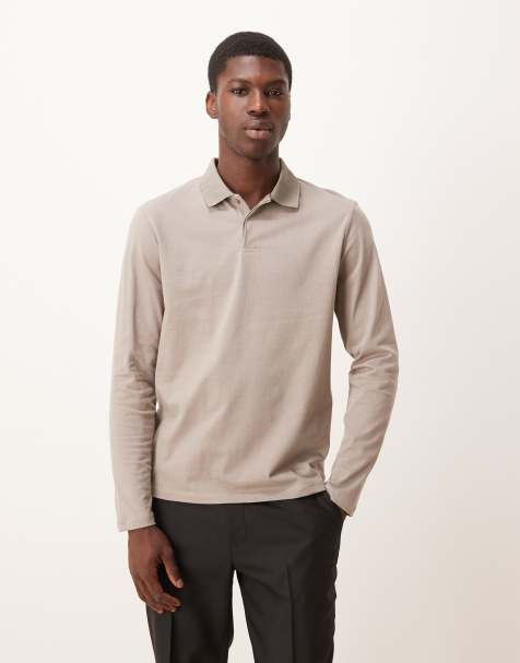 ASOS DESIGN long sleeve polo in stone - view 1