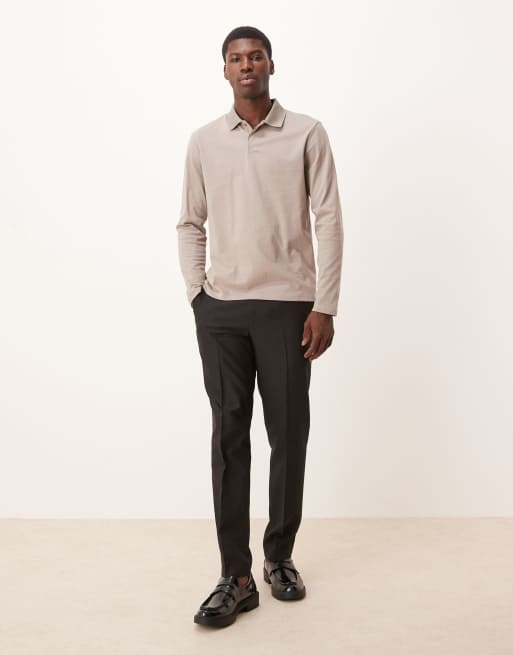 ASOS DESIGN long sleeve polo in stone, 2 of 5