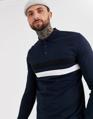 long sleeve navy polo shirt