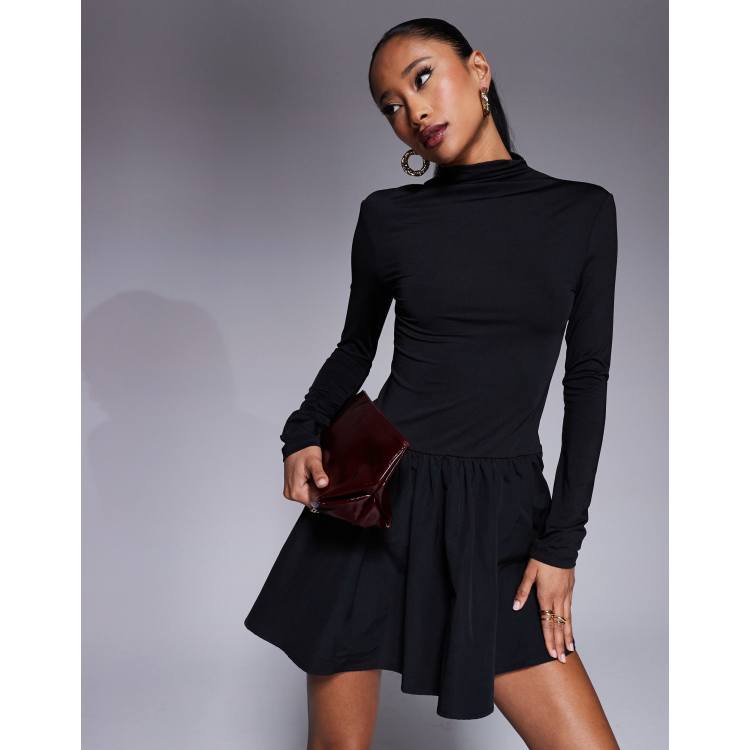 ASOS DESIGN long sleeve polyamide mini dress in black | ASOS